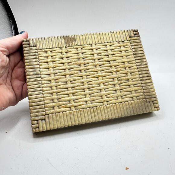 X2 Vintage Homco Syroco Basket Weave Wall Shelf USA 5”x7” 1970s boho - Picture 6 of 12
